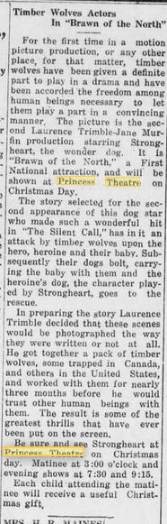 Princess Theatre - 21 Dec 1922 Article (newer photo)